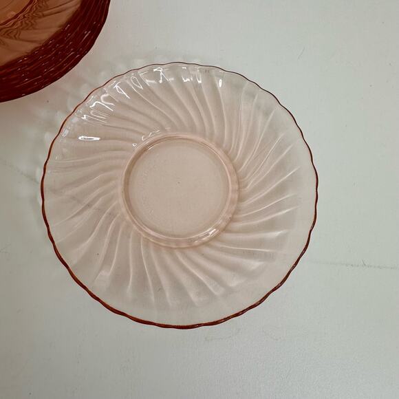 Vintage Arcoroc Pink Swirl Saucers ACO17 France Depression Rosaline Set of 8 - Picture 3 of 8